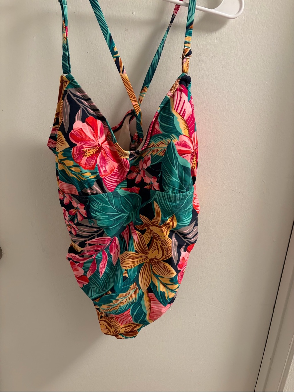 Kona Sol Tropical Floral One-Piece Swimsuit - Teal, Pink & Yellow